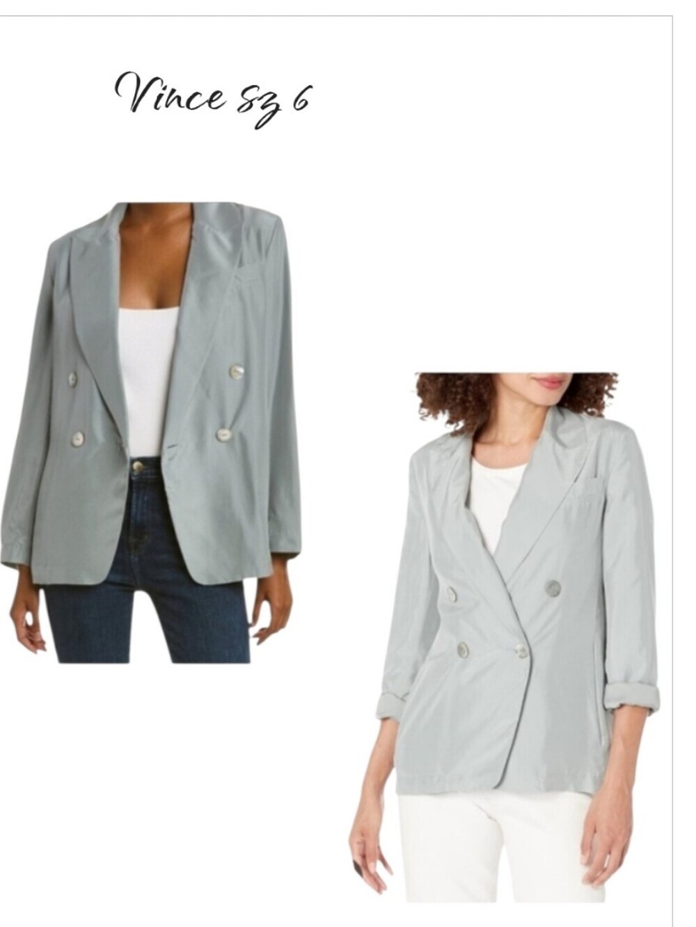 Vince Drapey Silk Double Breasted Blazer Sea Stone 6